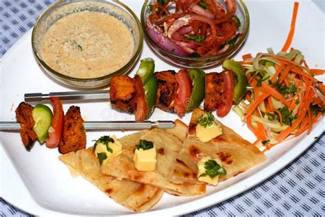 Chicken Tikka Kebab With Paratha Yogurt Chutney Stock Photo Image
