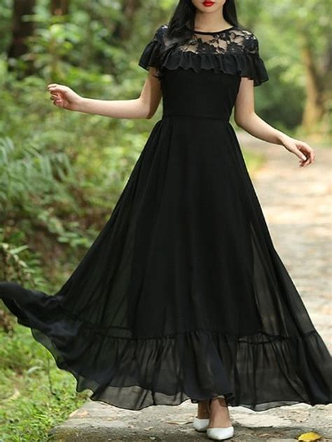 Buy Raabta Black Net Ruffled Neck Long Maxi Dress Online ₹999 From
