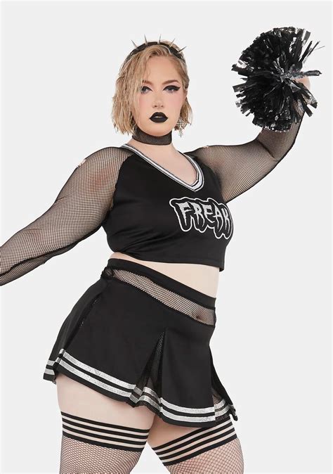 Plus Size Trickz N Treatz Freak Cheerleader Costume Blacksilver