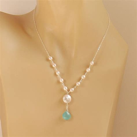 Pearl And Gemstone Necklace Coin Pearl Blue Chalcedony In Sterling
