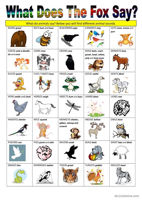 What Does The Fox Say Animal Sound English Esl Worksheets Pdf And Doc