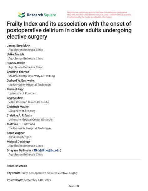 Pdf Frailty Index And Its Association With The Onset Of Postoperative