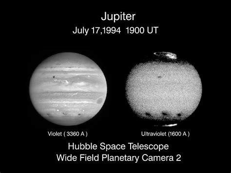 Jupiters Comet Collision Sites As Seen In Visible And Ultraviolet Light Esahubble Jupiter