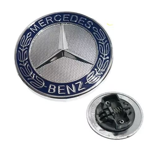 Flat Front Hood Chromeandblue Laurel Wreath Badge Emblem For Mercedes