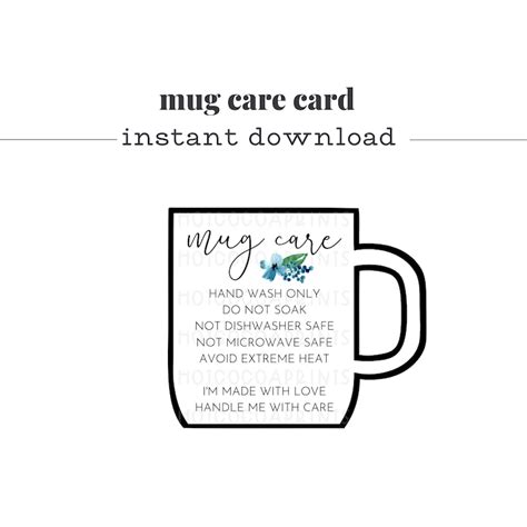 Mug Care Instructions Printable Mug Care Card Vinyl Monogram Etsy