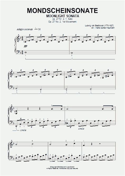The first movement, in c♯ minor, is written in an approximate truncated sonata form. Moonlight Sonata Piano Sheet Music | OnlinePianist