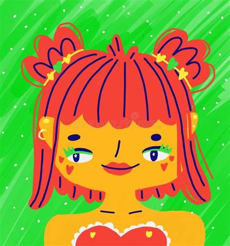 Funny Colorful Portrait Of Abstract Girl Vibrant Illustration For
