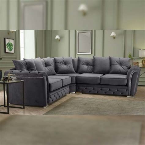 Corner 5 Seater Sofa Grey Plush Fabric 2c2 Sofa Hhi Sofa