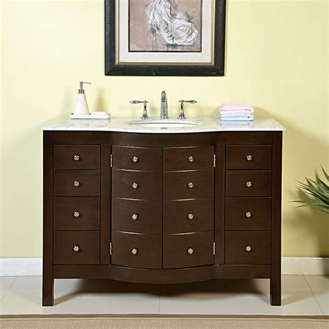 From glossy modern to antique traditional, a white bathroom vanity is a timeless, clean, simple, and elegant color that will make just about any bathroom feel light. 48 Inch Single Sink Bathroom Vanity in Dark Walnut