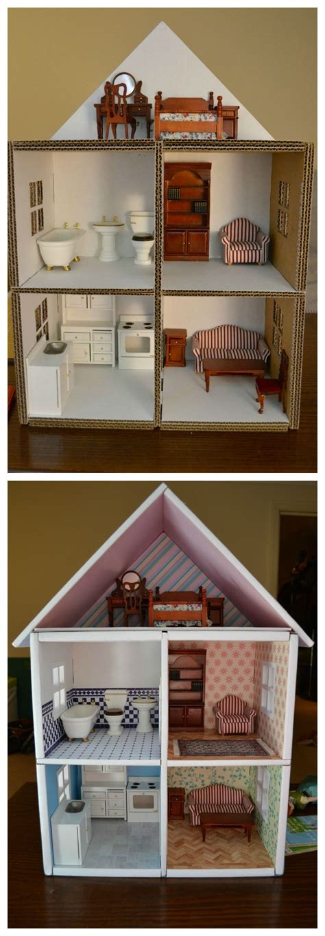 Diy Dollhouse Made From Cardboard Boxes Cardboard Dollhouse Homemade