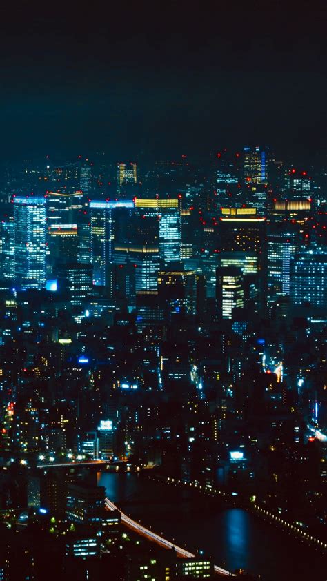 Download Wallpaper 1350x2400 Night City Aerial View Tokyo City