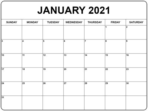 Calendar 2021 Write In Month Calendar Printable