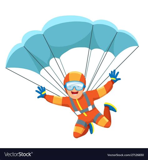 Parachute Skydiver Caucasian Sky Diving Man Vector Illustration