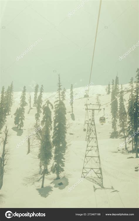 Cable Car At Snow Mountain In Gulmark Kashmir India Filtere Stock