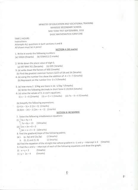 Form One Study Notes And Past Papers Blog 091516