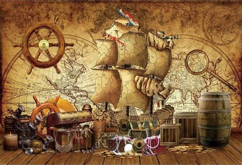 Pirate Ship Theme Backdrop Vintage Corsair Boat Backdrops