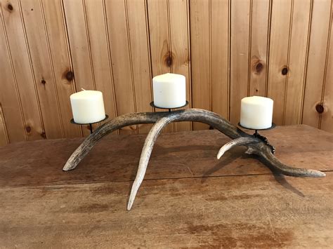 Real Elk Antler 3 Pillar Candle Holder Mad River Antler