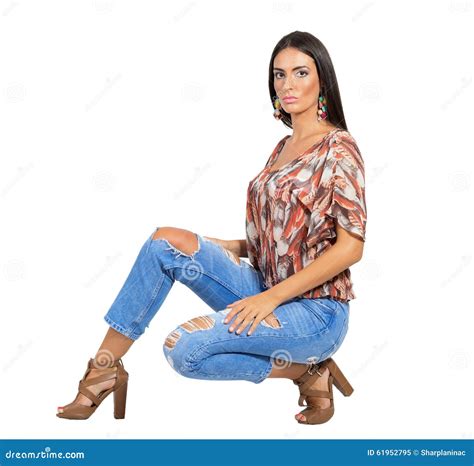 Serious Young Sensual Brunette Fashion Model Posing At Camera Stock