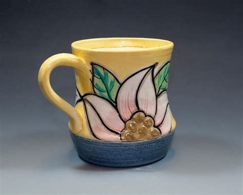 Handmade Pottery Mug Hand Painted Yellow Floral Coffee Mug Etsy