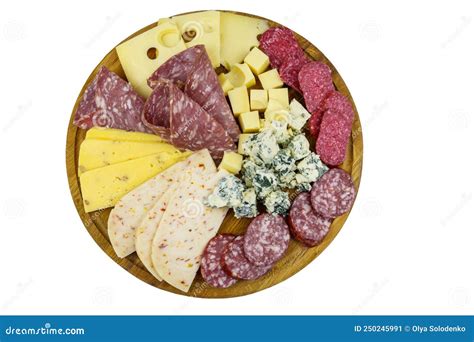 Antipasti Platter With Assortment Of Italian Salami And Cheese Isolated