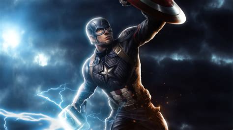 Captain America Mjolnir Avengers Endgame 4k Art Wallpaperhd
