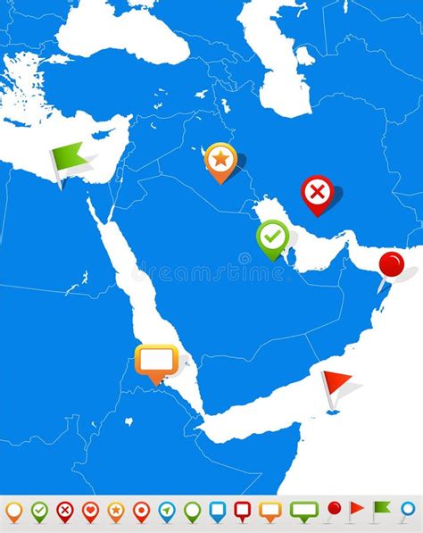 Mapa De Médio Oriente E De Ásia E ícones Da Navegação Ilustração