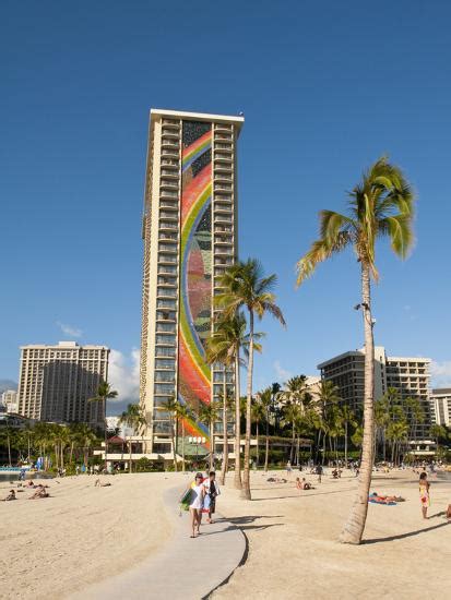 Lake And Skyline Of Rainbow Tower Of Hiltons Waikiki Village In