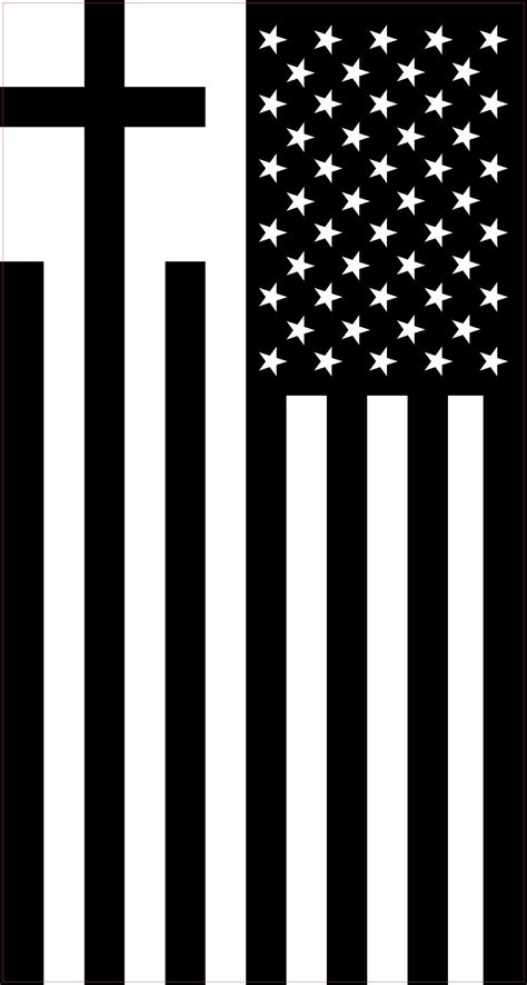 38in X 7in Black And White Cross American Flag Vinyl Sticker Car
