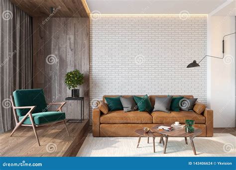 Modern Living Room Interior With Brick Wall Blank Wall Sofa Lounge