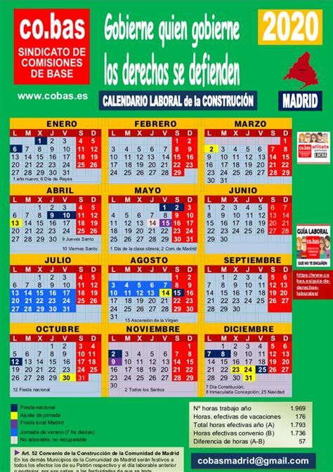 Calendario Laboral 2020 De La Construcción En Madrid Cobas