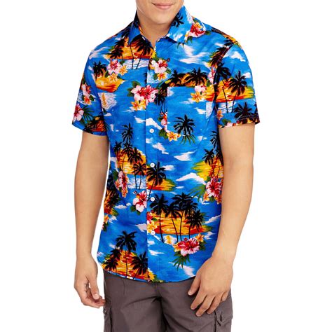 Hawaiian Print Men S Printed Short Sleeve Woven Shirt