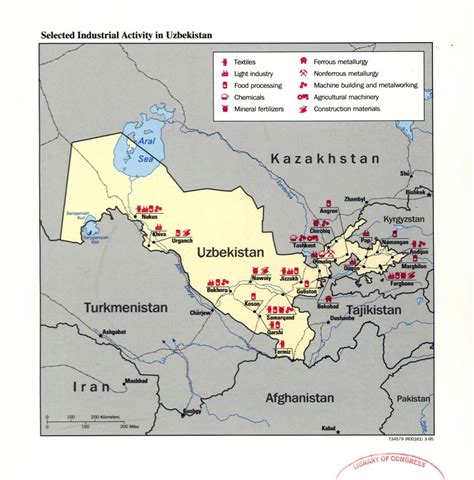 Large Detailed Selected Industrial Activity Map Of Uzbekistan