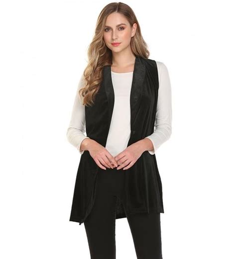 Women Casual V Neck Sleeveless Cardigan Solid Open Front Blazer Velvet Long Vest Black