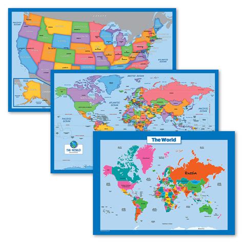 Buy 3 Pack World Map And Usa Map For Kids Simplified World Map For