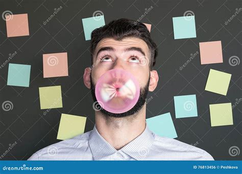 Man Blowing Bubble With Gum Stock Photo Image Of People Blowing