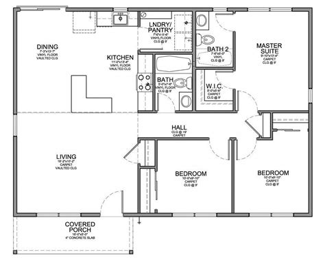 Floor Plan For Affordable 1100 Sf House With 3 Bedrooms And 2