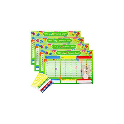 4 Pieces Star Reward Chart With Stickers Learning Responsibility Star
