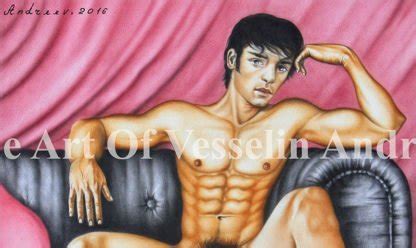 Print Of Male Nude Painting Man Posing Naked Figure Drawing Picture