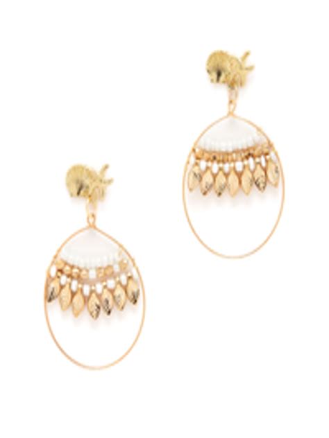 Buy Urbanic Gold Toned White Beaded Circular Drop Earrings Earrings