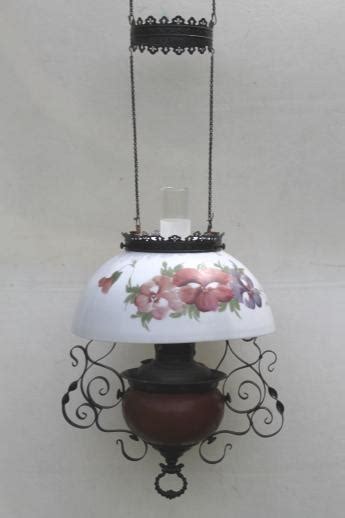 Floral printed urn table lamp. antique Parker oil lamp hanging light, parlor lamp w ...