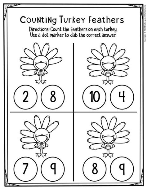 Free Printable Turkey Feathers Counting Thanksgiving Preschool Worksheets 3 The Keeper Of The