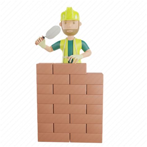 3d Render Illustration Construction Worker Isolated Bricks Build