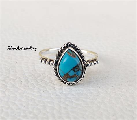 Blue Copper Turquoise Ring Gemstone Ring 925 Sterling Silver Etsy UK