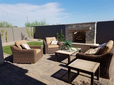 Outdoor Fireplace In Quaint Phoenix Arizona Custom Backyard Landscape