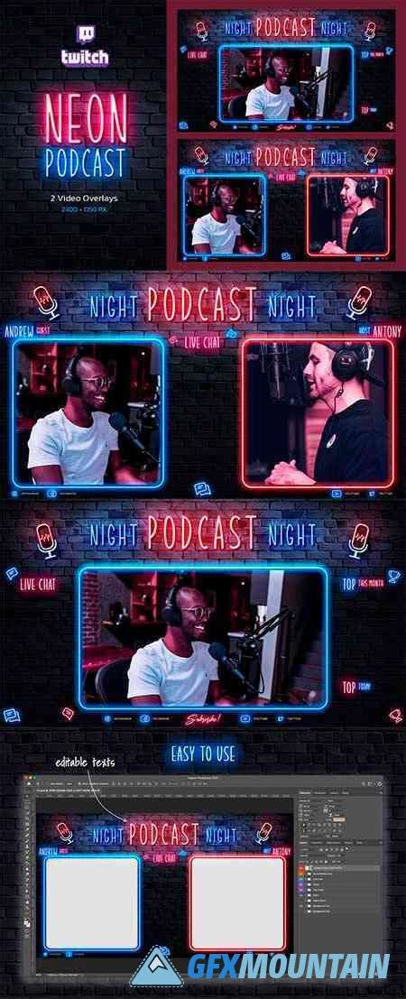 Neon Podcast Twitch Video Overlay Free Download Graphics Fonts