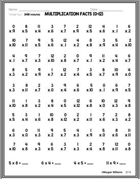 Timed Multiplication Fact Fluency Tests by Megan Williams | TpT