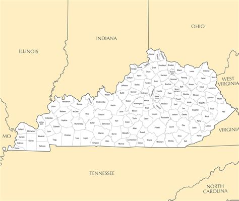 Large Administrative Map Of Kentucky State With Major Cities Kentucky