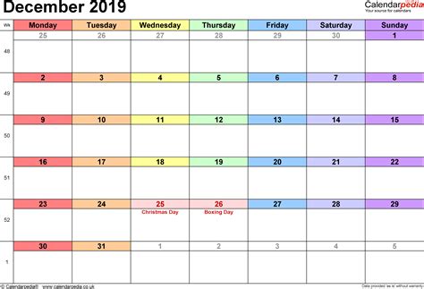 Calendar December 2019 Uk Bank Holidays Excelpdfword Templates
