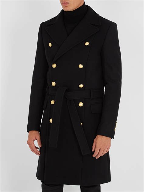 Best Quality Mens Outerwear Double Breasted Wool Blend Coat Balmainmens