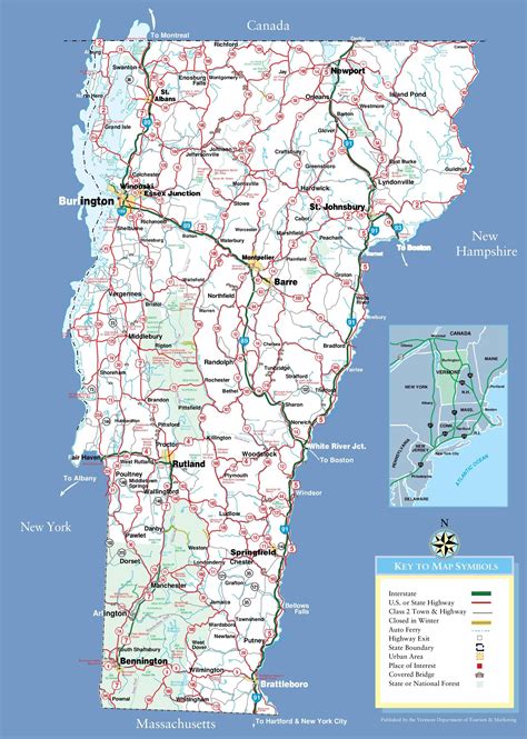 Large Detailed Tourist Map Of Vermont With Cities And Towns Tourist